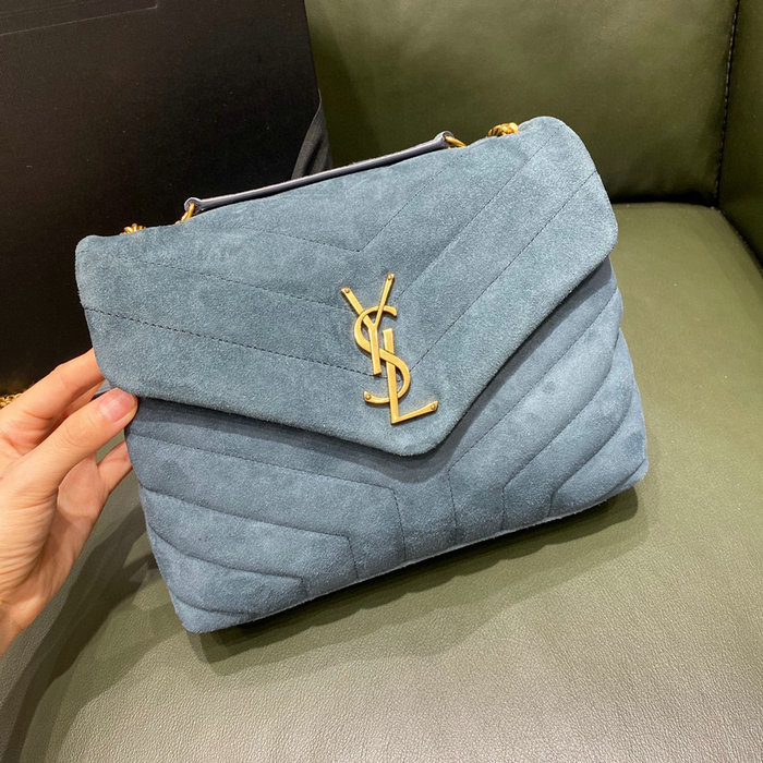 Saint Laurent Small Suede Loulou Chain Bag Blue 494699