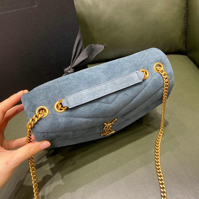 Saint Laurent Small Suede Loulou Chain Bag Blue 494699