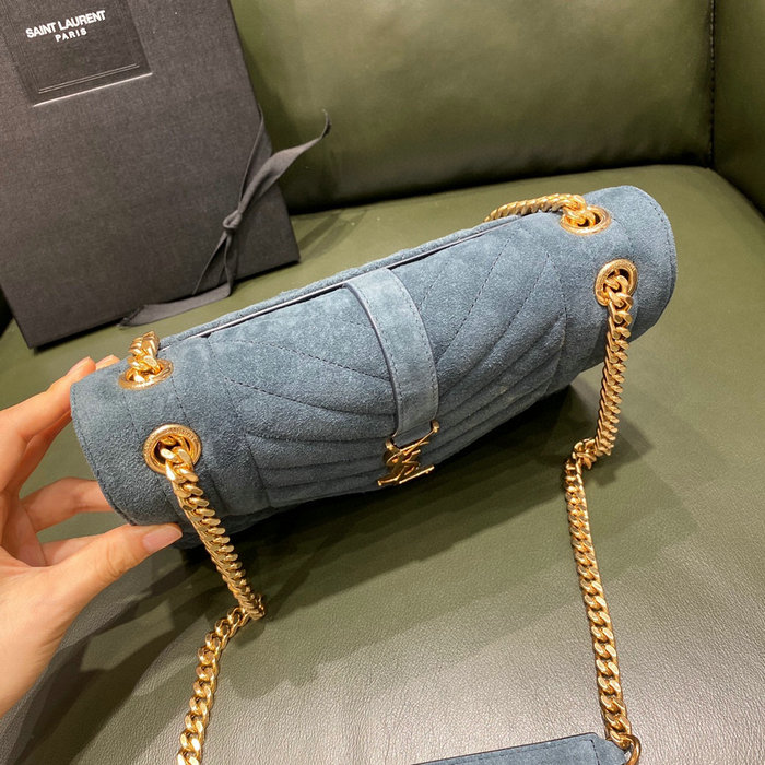 Saint Laurent Suede Medium Envelope Chain Bag Blue 487206