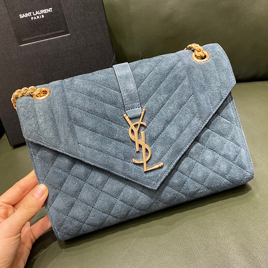 Saint Laurent Suede Medium Envelope Chain Bag Blue 487206