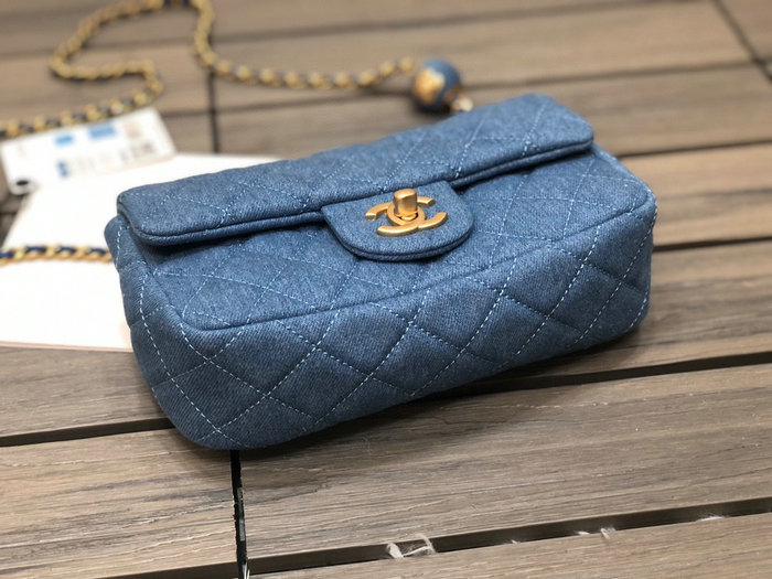 Chanel Denim Small Flap Bag Blue AS1787