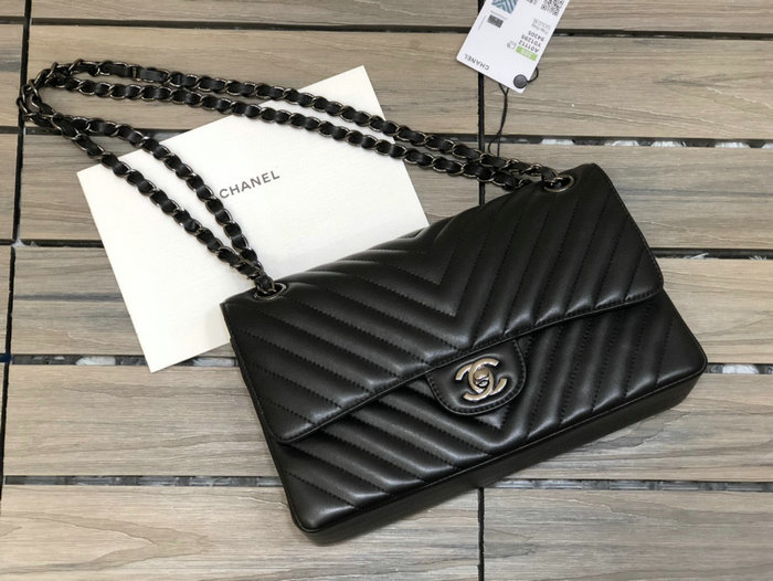 Classic Chanel Chevron Medium Flap Bag Black CF1112