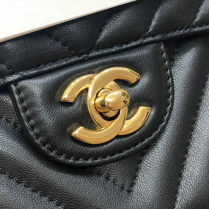 Classic Chanel Chevron Medium Flap Bag Black with Gold CF1112