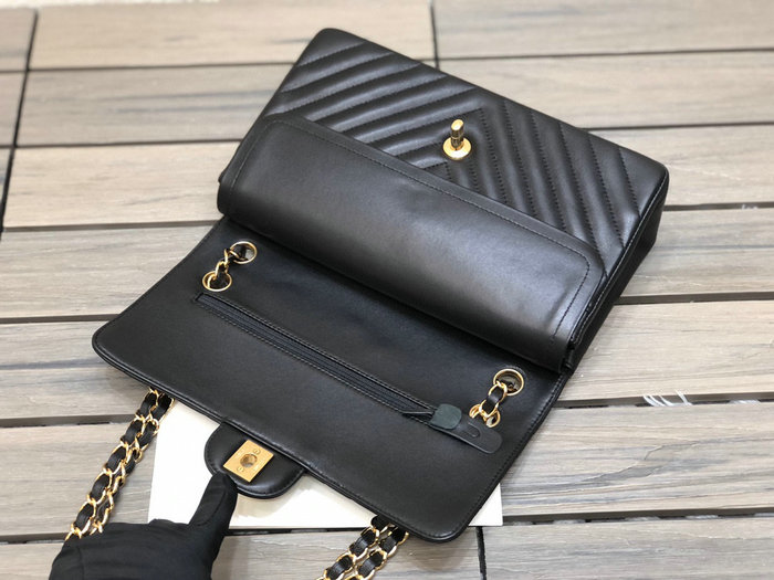 Classic Chanel Chevron Medium Flap Bag Black with Gold CF1112