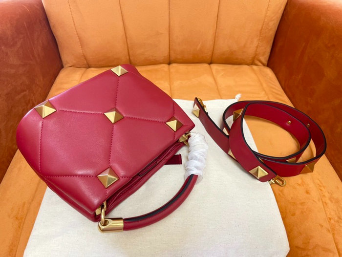 Valentino Garavani Roman Stud Leather Shoulder Bag Red V0199