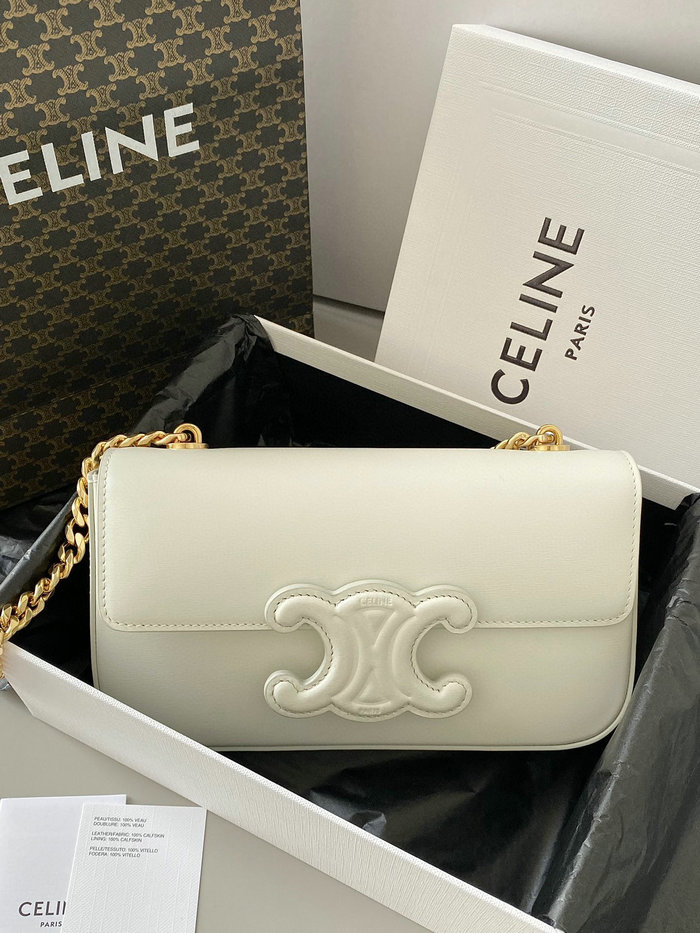 Celine Chain Shoulder Bag Triomphe White C35026