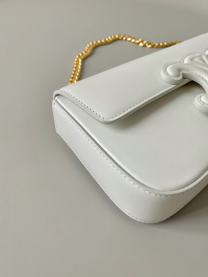 Celine Chain Shoulder Bag Triomphe White C35026