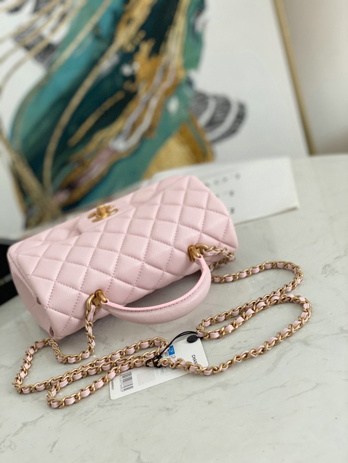 Chanel Lambskin Mini Flap Bag with Top Handle Pink AS2431