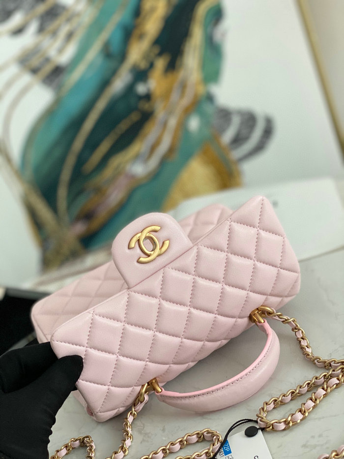 Chanel Lambskin Mini Flap Bag with Top Handle Pink AS2431