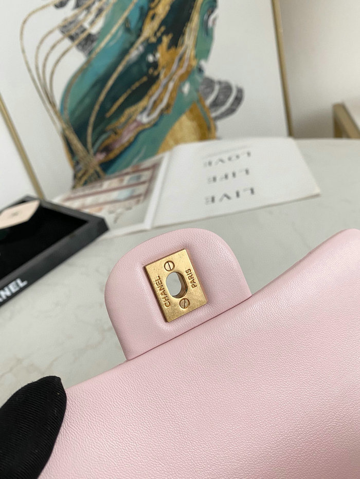 Chanel Lambskin Mini Flap Bag with Top Handle Pink AS2431