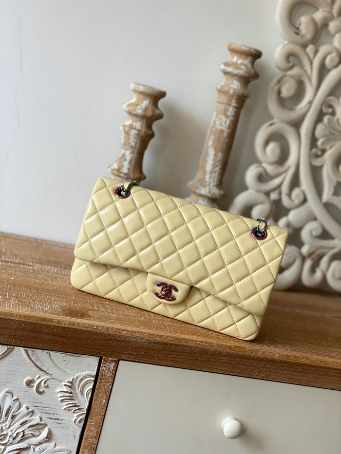 Classic Chanel Lambskin Medium Flap Bag Yellow CF1112