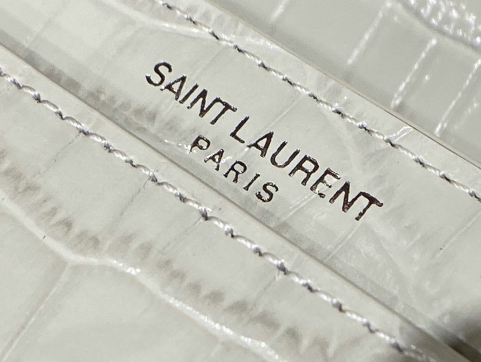 Saint Laurent Medium Embossed Crocodile Sunset Bag White with Silver 442906