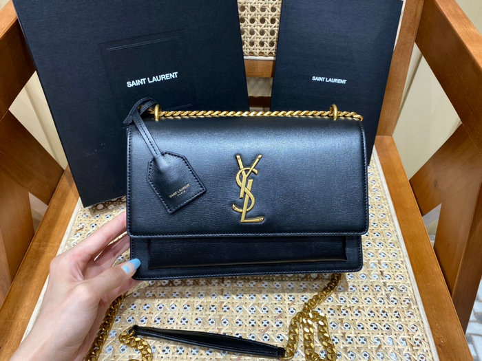 Saint Laurent Medium Sunset Bag Black with Gold 442906