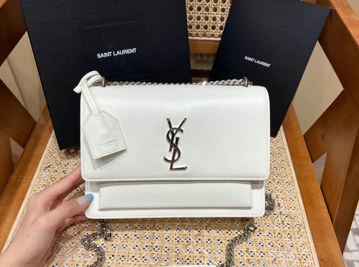 Saint Laurent Medium Sunset Bag White with Silver 442906