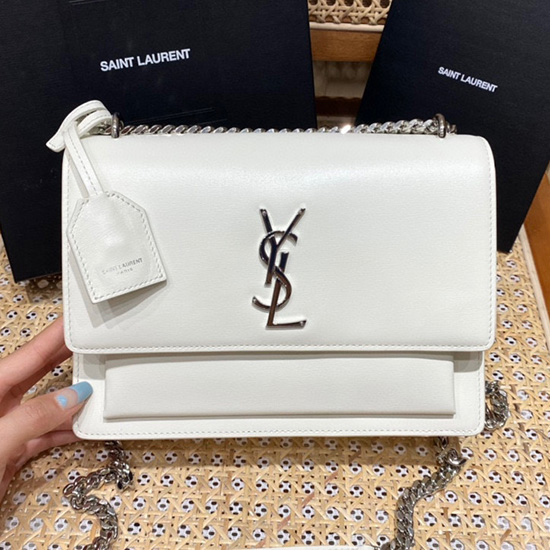 Saint Laurent Medium Sunset Bag White with Silver 442906