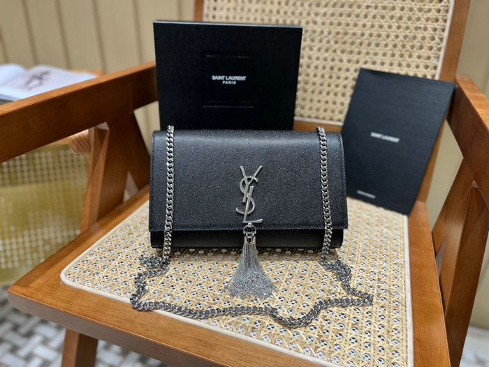 Saint Laurent Monogram Calfskin Kate Tassel Bag Black with Silver 354119