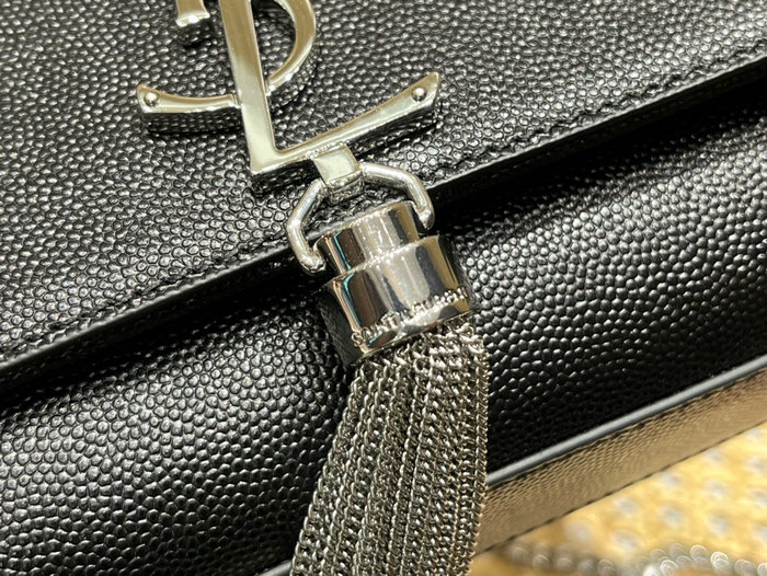 Saint Laurent Monogram Calfskin Kate Tassel Bag Black with Silver 354119