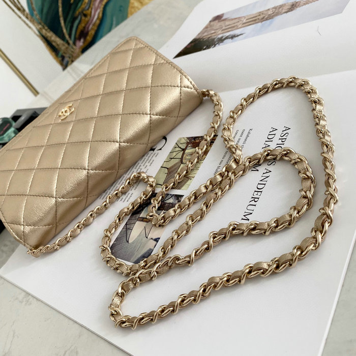 Chanel Lambskin Calfskin WOC Chain Wallet Gold AS0250