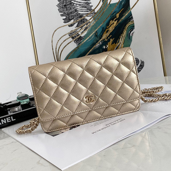 Chanel Lambskin Calfskin WOC Chain Wallet Gold AS0250