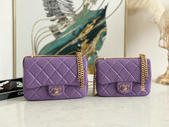 Chanel Lambskin Flap Bag Purple AS3114