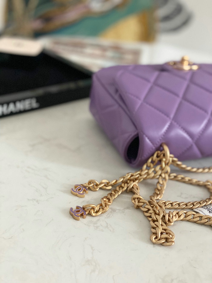 Chanel Lambskin Flap Bag Purple AS3114