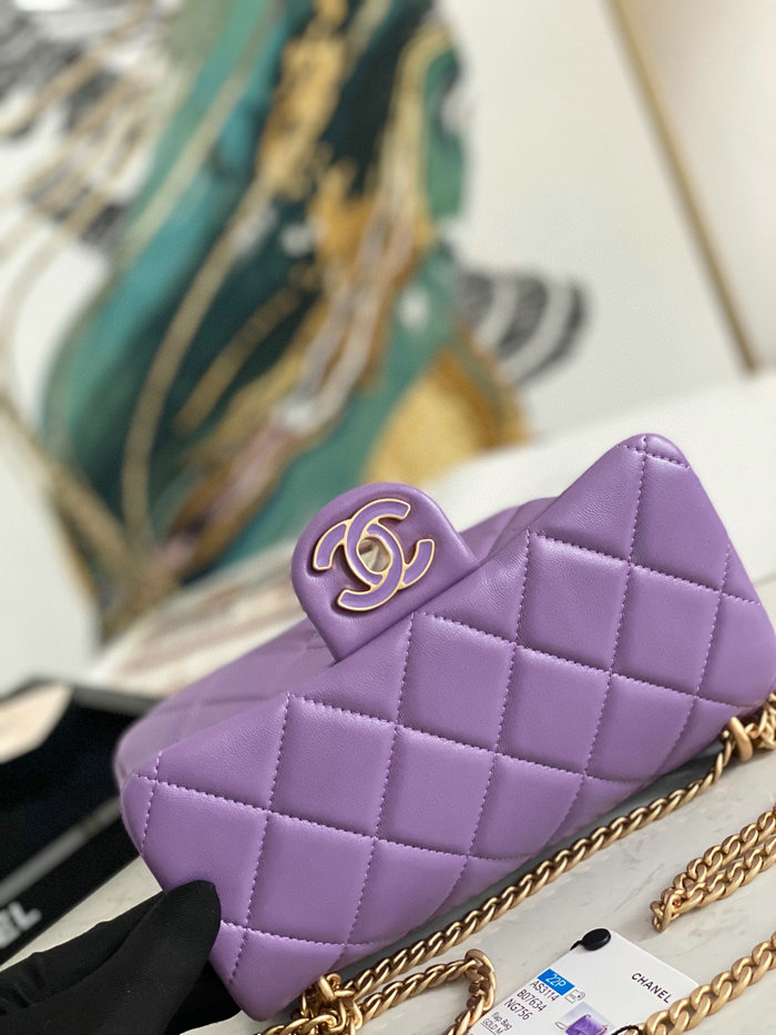 Chanel Lambskin Flap Bag Purple AS3114