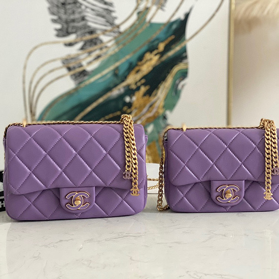 Chanel Lambskin Flap Bag Purple AS3114