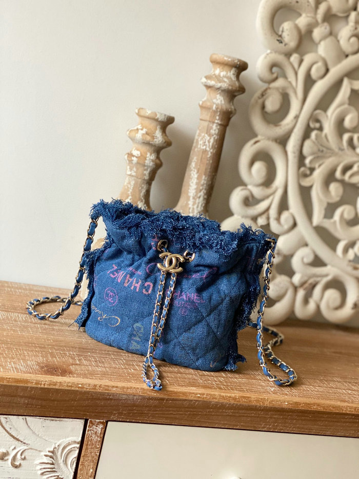 Chanel Denim Drawstring Bag Blue AS2603