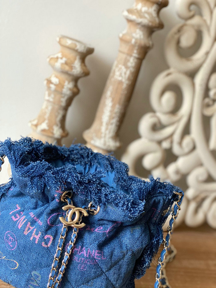 Chanel Denim Drawstring Bag Blue AS2603