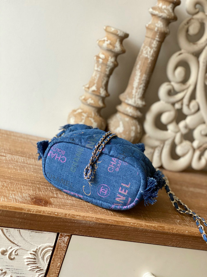 Chanel Denim Drawstring Bag Blue AS2603