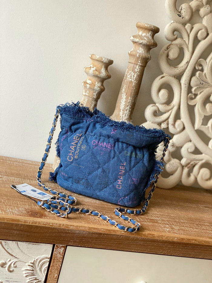 Chanel Denim Drawstring Bag Blue AS2603