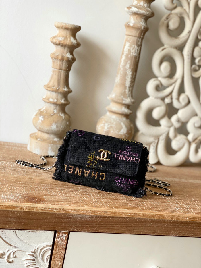 Chanel Denim Shoulder Bag Black AS2623