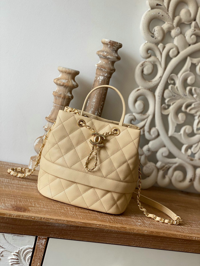 Chanel Grained Calfskin Drawstring Bag Beige AS8309