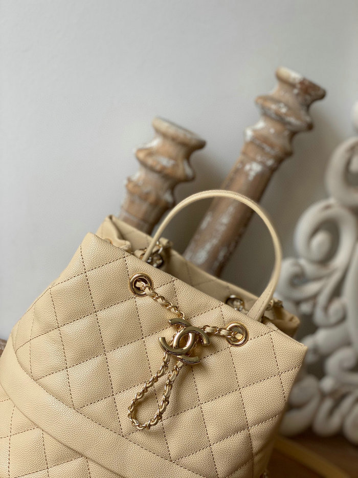 Chanel Grained Calfskin Drawstring Bag Beige AS8309