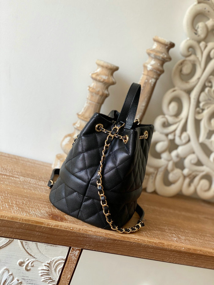 Chanel Grained Calfskin Drawstring Bag Black AS8309