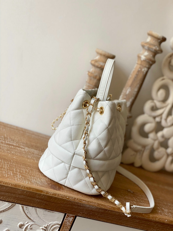 Chanel Grained Calfskin Drawstring Bag White AS8309