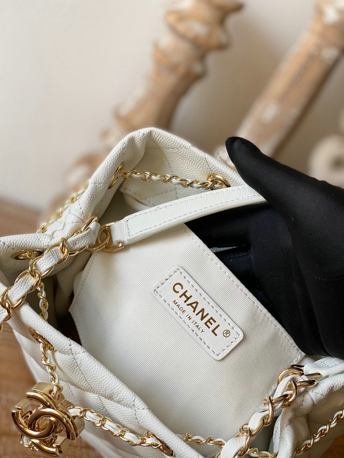 Chanel Grained Calfskin Drawstring Bag White AS8309