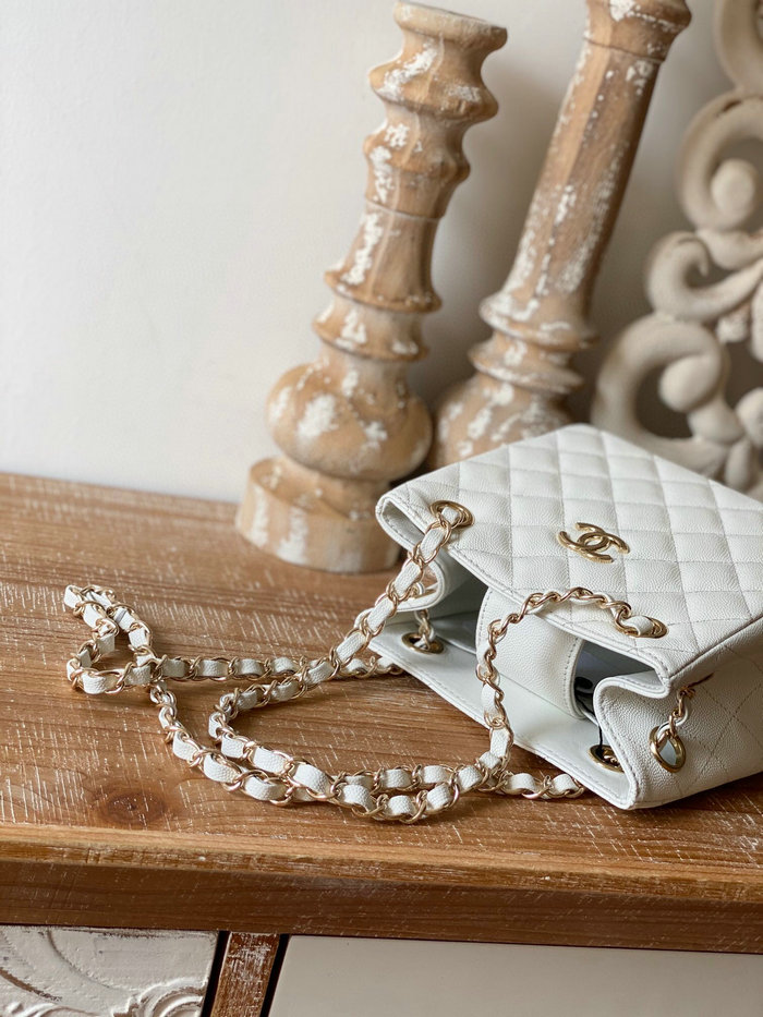 Chanel Grained Calfskin Shoulder Bag White AS3176