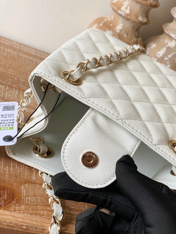 Chanel Grained Calfskin Shoulder Bag White AS3176