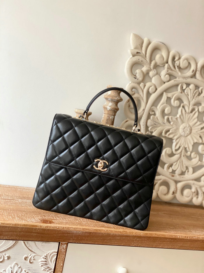 Chanel Lambskin Flap Bag with Top Handle Black A92237