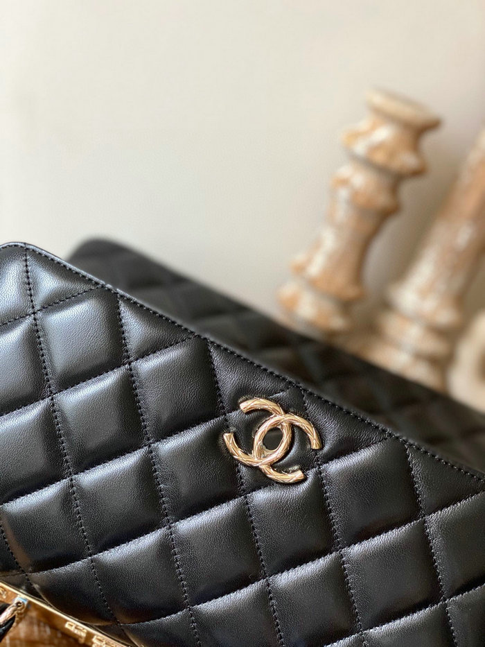 Chanel Lambskin Flap Bag with Top Handle Black A92237