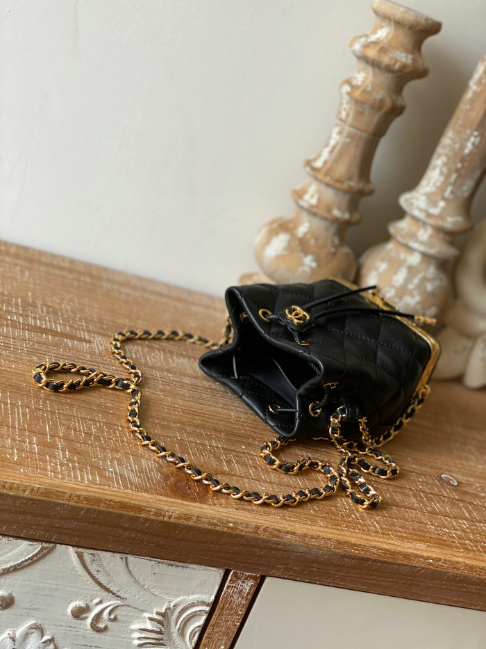 Chanel Lambskin Mini Drawstring Bag Black AP2750