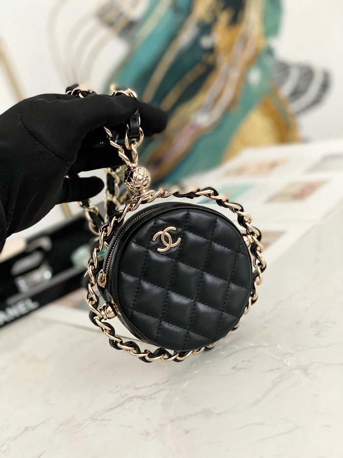 Chanel Lambskin Round Mini Wallet Black A81169