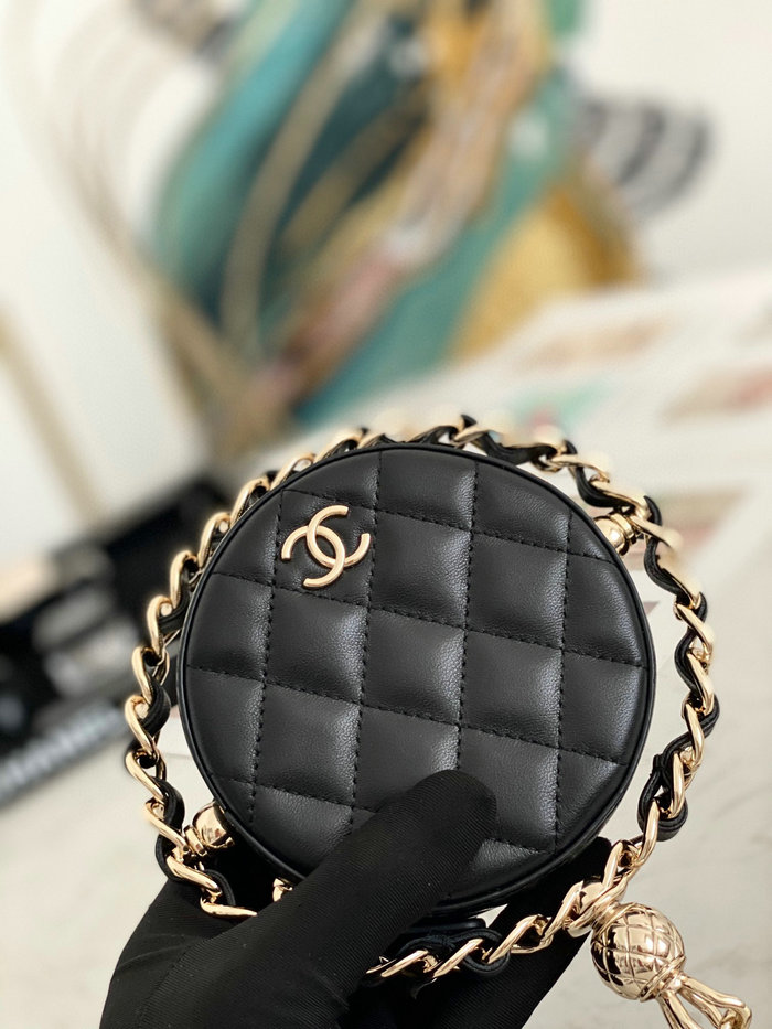 Chanel Lambskin Round Mini Wallet Black A81169