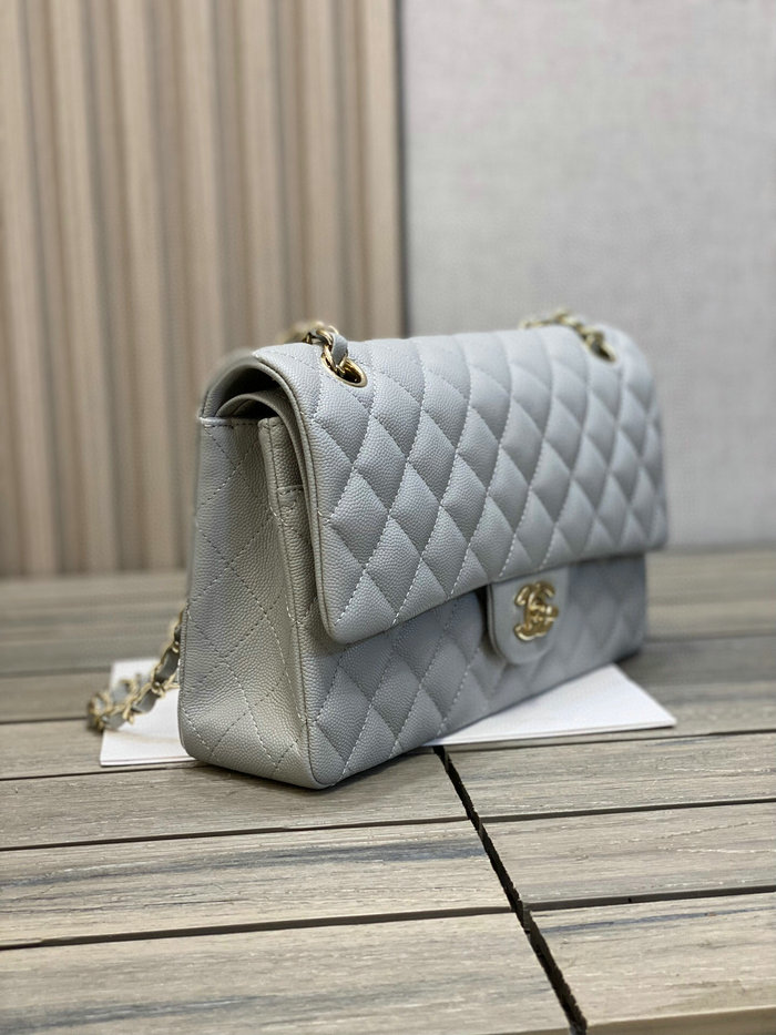 Classic Chanel Grained Calfskin Medium Flap Bag Grey CF1112