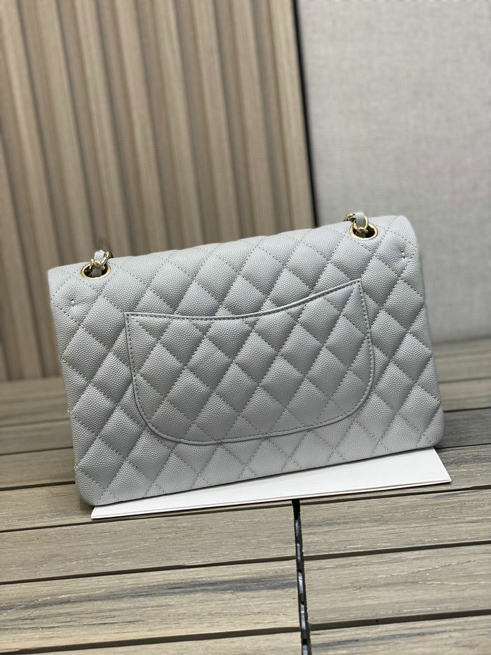 Classic Chanel Grained Calfskin Medium Flap Bag Grey CF1112