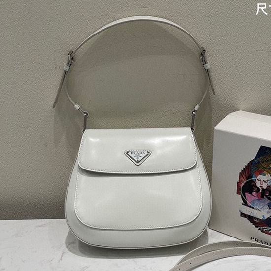 Prada Cleo brushed leather shoulder bag White 1BD303