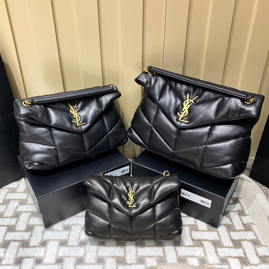 Saint Laurent Loulou Puffer Medium Bag Black with Gold 577475