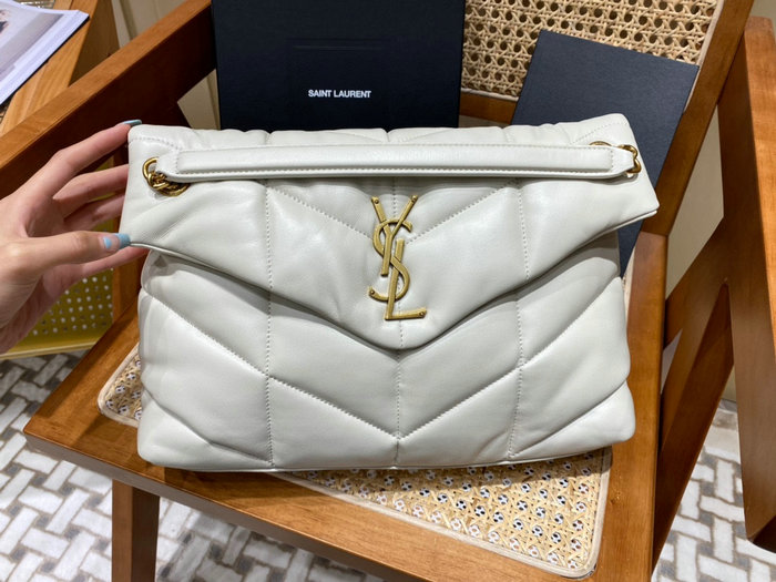 Saint Laurent Loulou Puffer Medium Bag White with Gold 577475