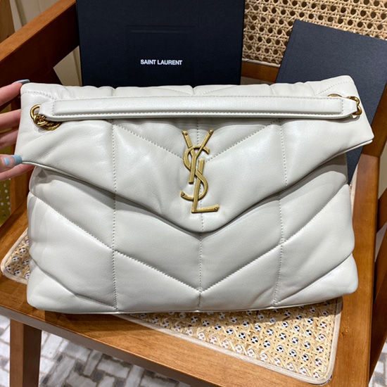 Saint Laurent Loulou Puffer Medium Bag White with Gold 577475